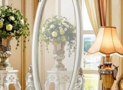 Full-length mirror, mirror, body size, classic standing mirror, wood, white